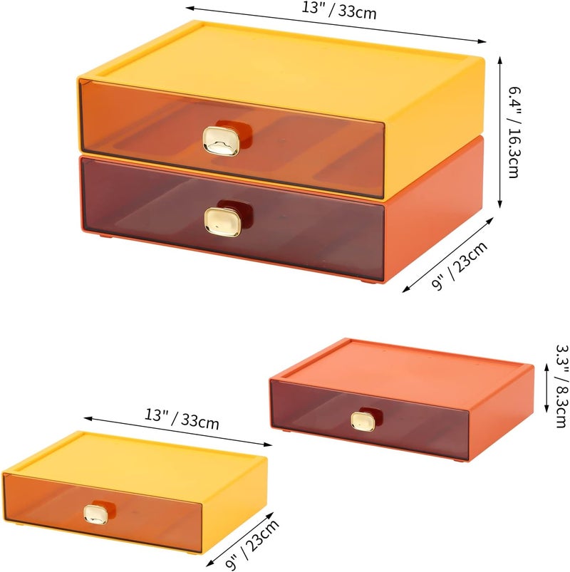 OSteed Spacious Desktop Storage Box, 2 Large Storage Drawers, Stackable Office Desk Drawer Organizer and Accessories, Printer Paper Organizer, Orange & Yellow Plastic Drawers for Workspace & Home - Image 3